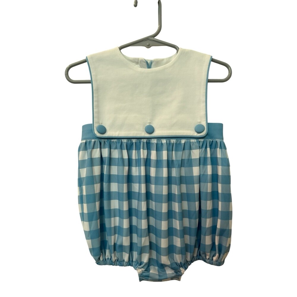 Honey Bear Boutique Boys Blue and White Gingham Bubble Size 9M